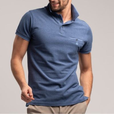 Polo uomo manica corta realizzata in cotone piquet tinto filo